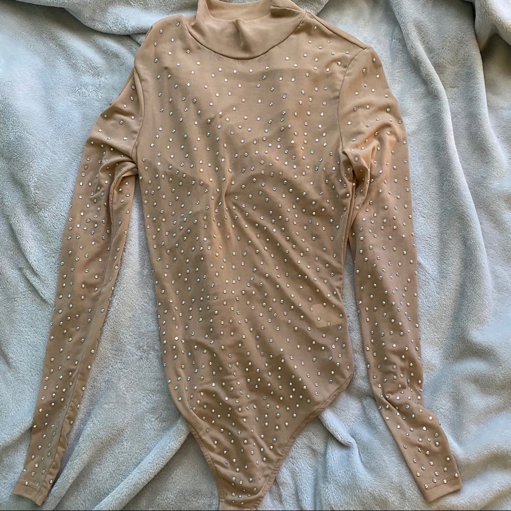 Rhinestone nude bodysuit